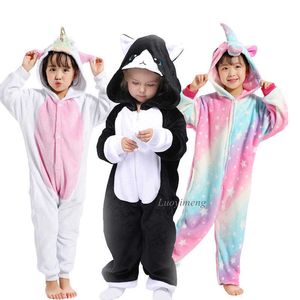 Vêtements pour filles Enfants Gold Horn Unicorn Pyjamas Kigurumi Cartoon Animal Rose Licorne Onesie Sleepers Boy Halloween Costume Combinaison 210908