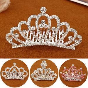 Horquillas de corona para niñas, pinzas para el pelo de princesa de cristal con diamantes de imitación, peines, tocados, accesorios de adornos de joyería para fiestas infantiles