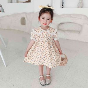 Filles habillent des modèles d'été impression princesse dentelle blanche mignon bébé coréen vêtements 210515
