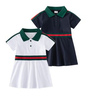 Robes de filles 2024 vêtements pour tout-petits bébé fille robe chemise à rayures bleues et blanches été enfants jupe en coton à manches courtes revers classique importé