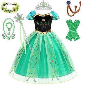 Robes pour filles Princesse des neiges Anna Robe congelée Fille Deluxe Robe photo Cadeau d'anniversaire Fête Jeu de rôle Robe de bal Costume d'Halloween Dressing 231214