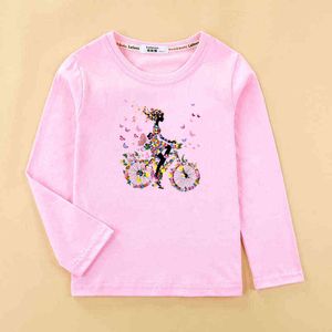 Meninas engraçado camiseta flor-menina frutas bicicleta roupas criança manga comprida camiseta 100% algodão topos camiseta bebê menina g1224
