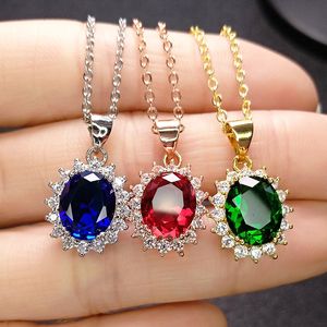 Niñas Colgante estilo europeo y americano mujeres imitación rubí verde turmalina girasol circón diamante dulce chapado en oro colgante boda fiesta joyería regalos