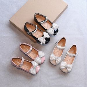 zapatos de princesa de niñas Pearl Bowknot para niños zapatos de cuero negro Blanco rosa rosa infantil