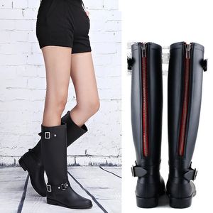 Filles bottes de pluie chaussures plates imperméables femmes noir eau mode Zip bottes de pluie haute fermeture éclair antidérapant femme PVC confortable 231228
