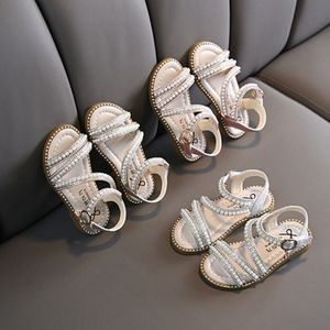 Sandalias de niñas Niños Summer Ladies Pearl Princess Zapatos Piedras para jóvenes Pink Golden Eur 21-36 J8ln#