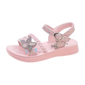 Filles Sandales D'été Doux Princesse Enfants De Mode Princesse Solide Enfants Doux PU Strass Fleur Brillance Parti Chaussures 220621