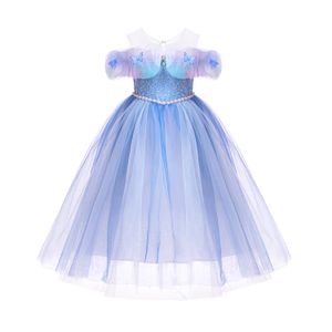 Girls Sequins Pearls Lace Tulle Robes Kids Butterfly Gauze Dew épaule Princesse Dress's Day's Day Cosplay Party Clothing Z7859