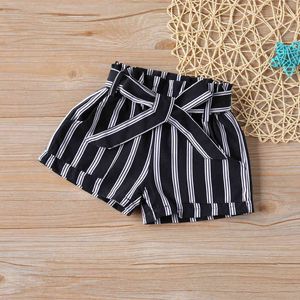 Shorts pour filles pantalons d'été rayures noires et blanches + ceinture bébé fille coton enfants pour 2-6 ans 210515