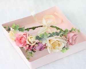 Filles simulation fleurs couronne couronne boutique stéréo rose rose bandeaux enfant dentelle ruban arcs princesse cheveux accessoires A65748205306