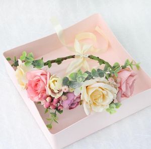 Filles simulation fleurs couronne couronne boutique stéréo rose rose bandeaux enfant dentelle ruban arcs princesse cheveux accessoires A65743567313