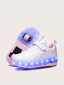 Chaussures de sport à roulettes avec chargeur USB pour filles, baskets d'extérieur roses à poulie