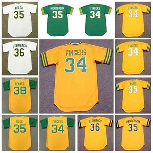 GlaC202 Maillot de baseball vintage 34 ROLLIE FINGERS 1969 35 BOB WELCH 1989 RICKEY HENDERSON 1980 VIDA BLUE 36 TERRY STEINBACH 1986 38 GENE TENACE