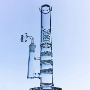 Tubo recto Bong de vidrio Triple Dab Rig Birdcage Perc Hookahs Pipas de agua Plataformas petroleras Bongs para fumar con Banger Bowl HR316