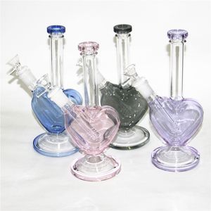 Hookah Glass Bongs Tuberías de agua en forma de corazón Plataformas petroleras Dab Rig con 14 mm Dry Herb Bowls Accesorios para fumar recuperador de cenizas néctar de silicona