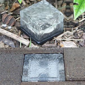 Lámparas de jardín de pavimentadora de ladrillos de vidrio 4 LED, luz solar de cubo de hielo a prueba de agua para patio de camino al aire libre, luces de jardín solares blancas cálidas USASTAR