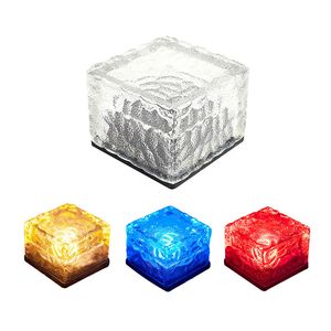 Lampes de jardin pour pavé de briques de verre 4 LED, lumières solaires étanches à glaçons pour chemin extérieur, cour carrée, lumière de jardin solaire blanc chaud USALIGHT