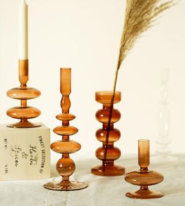 Candelabros de vidrio estilo artístico RETRO ins candelabro marrón decoración del hogar de escritorio adornos de jarrón