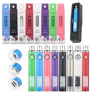 5 piezas UGO T2 Vape Pen 510 Batería de hilo 650 900 mAh Doble carga Puerto USB dual Evod Precalentamiento VV Voltaje variable Vaporizador Carro vacío