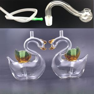 Verre Dab Rigs bong Multifounction Verre Narguilé Pipe Main Artisanat Art Narguilé Cygne avec tuyau et tuyau de brûleur à mazout en verre mâle de 10 mm