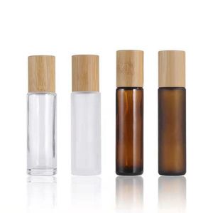 Rouleau d'huile essentielle en verre sur des bouteilles avec billes en acier inoxydable et couvercle en bambou 5 ml 10 ml 15 ml bouteille d'échantillon de parfum rechargeable Cos Jnbd