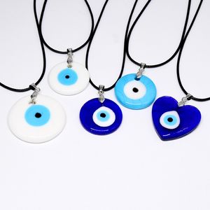 Collier pendentif en verre cœur bleu mauvais œil pour femmes et hommes, Vintage rond turc, pull œil porte-bonheur, corde en cuir, chaîne, cadeau, bijoux