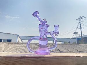 Cachimba de vidrio, reciclada, cfl púrpura, pipa para fumar, salida de fábrica de plataforma petrolera, dos ópalos, junta de 14 mm, cuello doblado