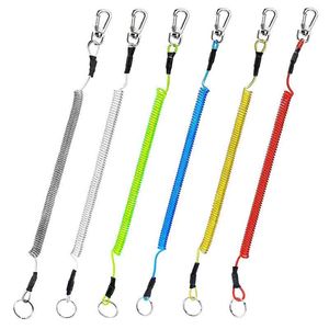 Nouveau troustifier en spiral Keychain Straves Elastic Spring Rope Key Ring Metal Carabiner pour Outdoor Anti-Lost Phone Key Key Cord Coll Clasp Hook