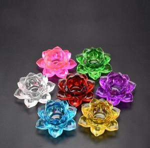 Portavelas de flor de loto de cristal, candelabro de luz de té de cristal de alta calidad, artesanías budistas hechas a mano, decoración del hogar SN5314