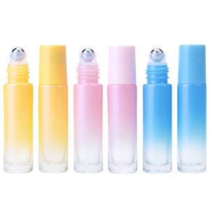 Glass Massage Eye cream Roll On Bottles Flacon roll-on d'huile essentielle de 10 ml avec dégradé de couleur et bille roulante en acier inoxydable