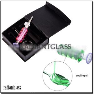 Tubo de vidrio aceite de enfriamiento Nector Collector set Pipas para fumar boca Punta Dab paja 14 mm mini bong caja de regalo para coleccionistas de néctares al por mayor