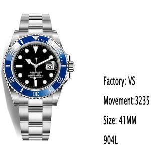 Glass VS produit une montre mécanique pour hommes, mouvement automatique à lunette noire, céramique bleue, 41mm, 3235 Sapphire Factory 904 Stain Vvwt