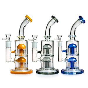 Bangs d'eau en verre 11 pouces huile tampon gréement coloré lèvres de verre double 8 bras percs percolateur fumant tuyaux de bulles