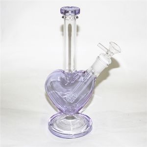 Pipes d'eau en verre Bongs Coscoir Purple Heart Fabrication Fumer DAB RIGNE BULLE CECHER 14 mm Biceau Joint Beaker Bong Pipe d'huile
