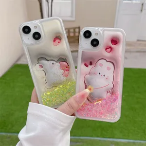 Glitter Luminous Neon Sand Phone Case pour iphone 14 Plus 13 12 11 Pro Max Fruit Rabbit Liquid Quicksand Glow The Dark Silicone Cover