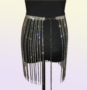 Paillettes Rhin Long Tassel Bijoux de bijoux Crystal Diamonds Fringe Réglable Sexy Women Summer Beach Bikini Mini jupe T2208197922679