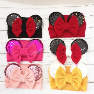 Paillettes paillettes oreilles de dessin animé nœud papillon bébé bandeau mode nœuds faits à la main élastique bandeau infantile chapeaux cadeaux d'anniversaire