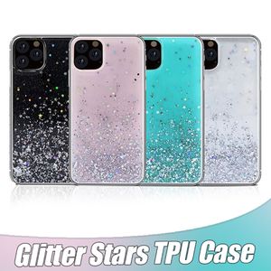 Funda de TPU Glitter Stars para iPhone 12 Pro Max 11 Pro XS Max Funda de teléfono epoxi suave para Samsung S10 Plus S9 A71 A51 con paquete OPP