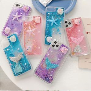 Glitter Summer Seastar Seashell Bleu Rose Lavande Liquide Quicksand Mermaid Cas de Téléphone Portable pour iphone 11 pro 7 8 plus max xr xs