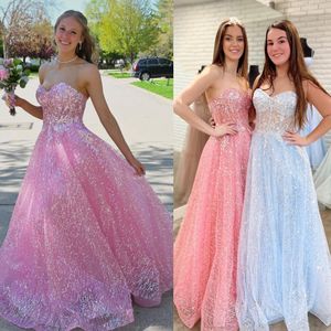 Glitter Tulle Prom Dress 2k23 Sheer Corset Sweetheart Lady Girl Pageant Vestido de fiesta Fiesta formal Invitado de boda Red Capet Runway Black-Tie Gala Hoco Hot Pink Light Blue