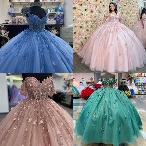 Paillettes Tulle Quinceanera Robe 2024 Paillettes Charro Mexicain Coing Doux 15/16 Robe De Fête D'anniversaire pour 15e Fille De Bal Gala Robe De 15 Ans Corset Bleu Ciel Vert Rose