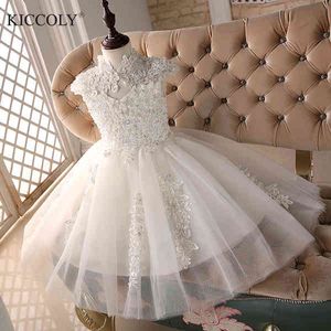 Glizt Bead White Tulle vestidos de primera comunión para niñas Vestido Daminha Casamento Luxury Ball Gown Organza Flower Girl Dresses Q0716