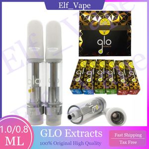 Glo extractos Vape Carts Embalaje Atomizadores más recientes 0.8 ml 1.0 ml Cartuchos de cerámica Vacentes Cepas con nuevo diseño de vapor