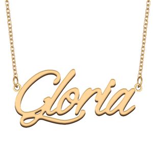 Gloria Nameplate Charm Custom Name Necklace Personalized Pendant for Men Boys Birthday Gift Best Friends Jewelry 18k Gold Plated Stainless Steel