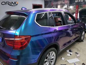 Glänzende Chamäleon-Vinylfolie, glänzende metallische Fahrzeugfolie, violett bis blau, dehnbare Luftablass-DIY-Aufkleber, Größe 1,52 x 20 m (5 x 65 ft).