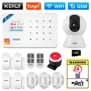 Gants Kerui sans fil Smart Home Wifi 2G GSM 4G Système d'alarme de sécurité Tuya App Control House Détecteur de mouvement Capteur Cambrioleur Caméra IP