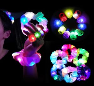 Glow Party Jelly Rings Light Up Hair Scrunchies Neon Hairtie Rave Concert Show Event Faveurs d'anniversaire Décorations de vacances