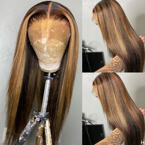 Glueless 26 pouces Highlight Blonde Silky Straight Human Hair 13x4 Lace Front Wig Pour Femmes Doux Bébé Cheveux