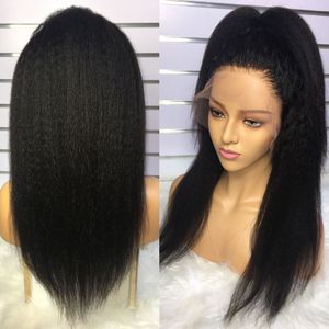 Perruque Lace Front Wig naturelle crépue lisse sans colle, cheveux humains pour femmes avec bords crépus, cheveux de bébé Yaki lisses HD 360, 14 pouces, 130% pré-épilés