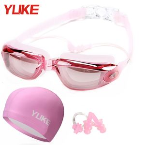 lunettes adultes HD antibuée protection UV lunettes de natation sports nautiques femmes hommes plongée lunettes de natation avec pince-nez bouchon d'oreille bonnet de bain 230617